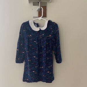 Little English Navy Floral Fox Print Dress with White Peter Pan Collar
